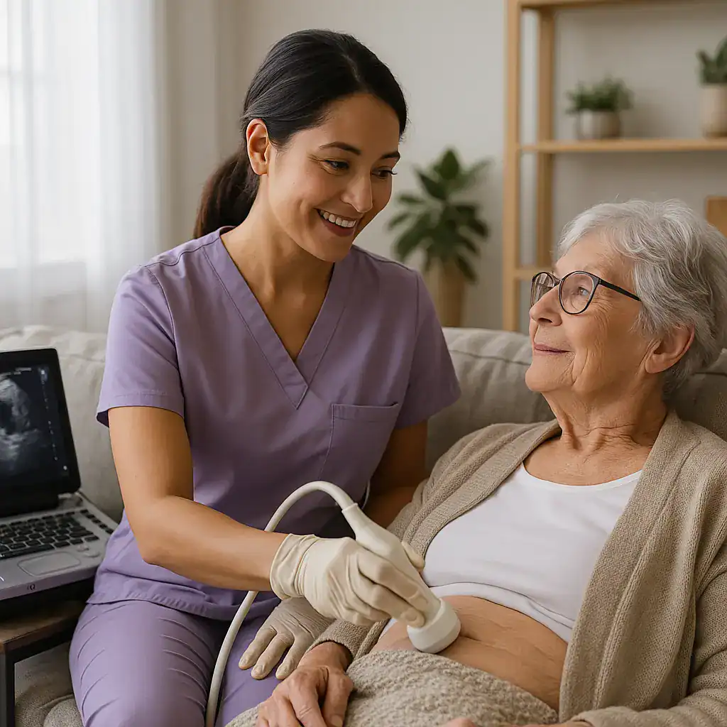Radiologist reviewing ultrasound images with a patient during a real-time diagnostic consultation at ISMI in Montreal