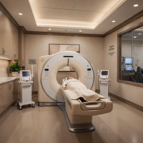 Patient undergoing an MRI scan at a private medical imaging clinic in Montreal