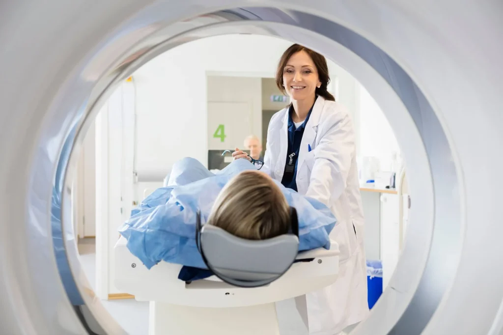 A full-body MRI is a radiation-free, head-to-toe imaging study that uses magnetic resonance technology to produce detailed images of organs, soft tissues, blood vessels, lymph nodes, the spine, and joints in a single appointment.